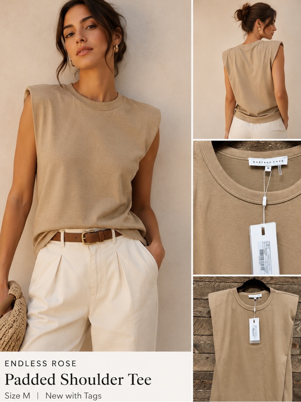 Endless Rose Taupe Padded Shoulder Tank